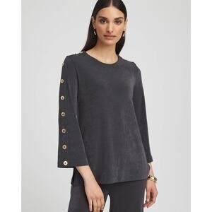 NWT Chico's travelers black button sleeve tunic wrinkle resistant Size 1 (M)